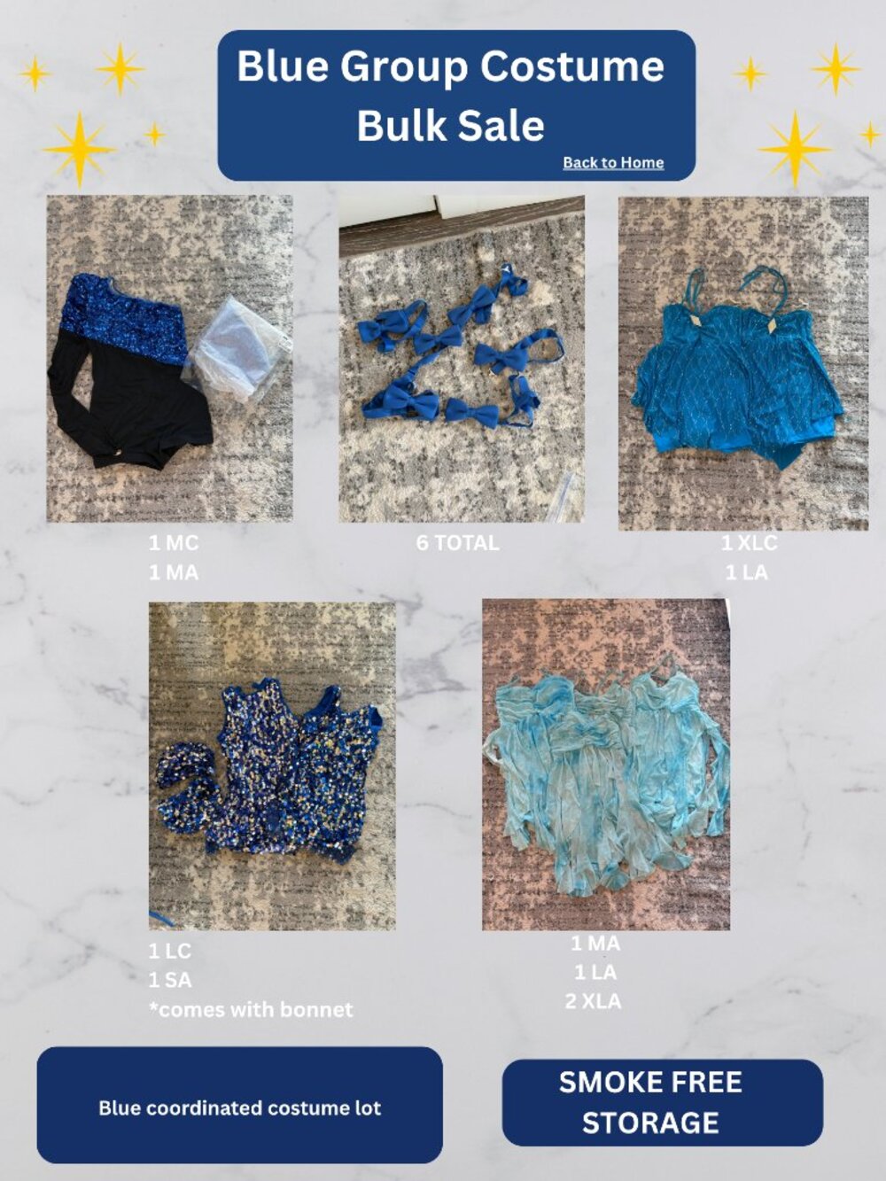 Blue Dance Costume Group Lot: 16 PIECES: Tap/Jazz/Lyrical: Multi-Sizes
